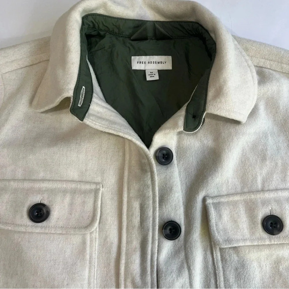 Free Assembly Wool Blend Shirt Jacket utility women’s medium ivory shaket button - Picture 2 of 9